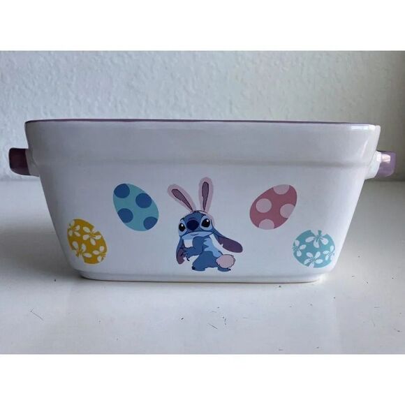 Disney Stitch & Easter Bunny Large 9"x 5" Ceramic Baking Loaf Bread Pan Dish NEW - Picture 1 of 9